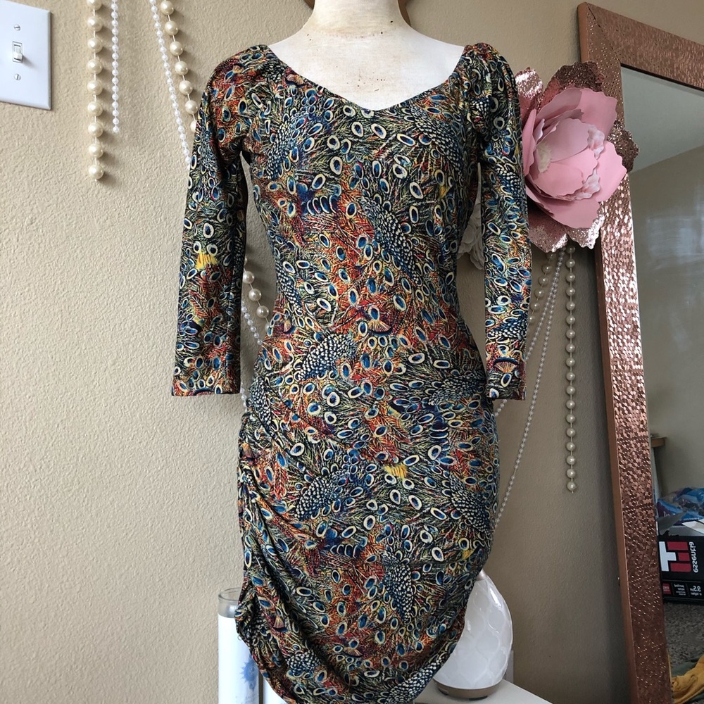 Peacock print stretchy dress